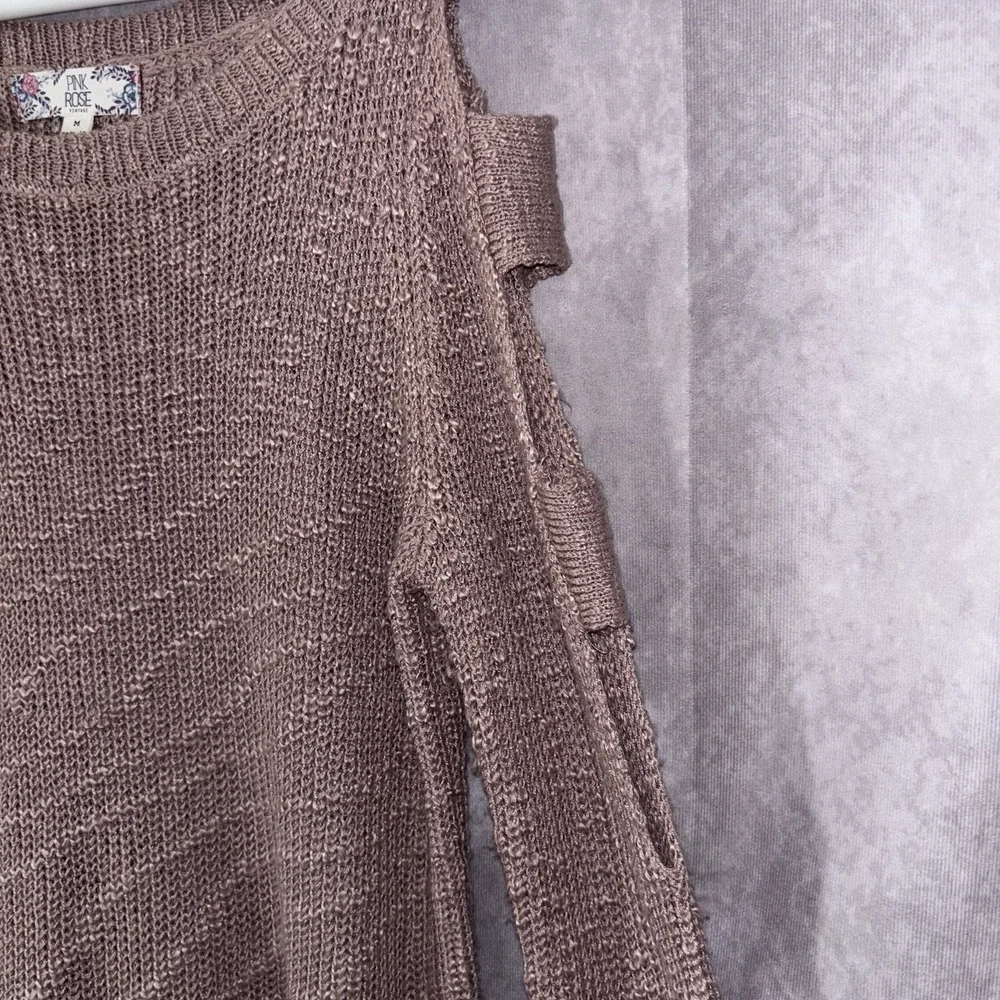 Pink Rose Women's Medium Soft Stretch Cold Shoulder Chic Rose‎ Knit Sweater
